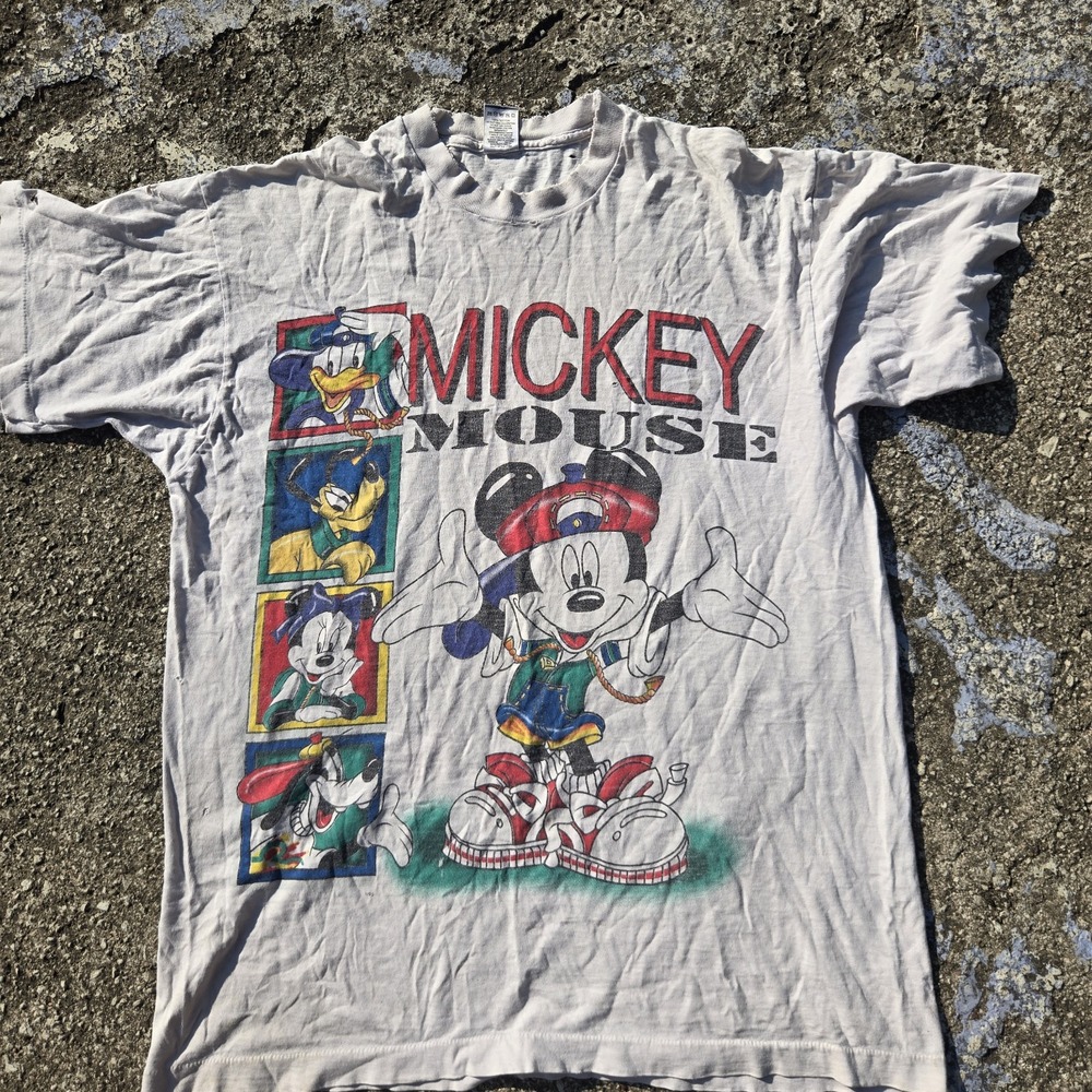 Mickey Mouse thrashed streewear 90s Disney hiphop Mikey one size tee shirt